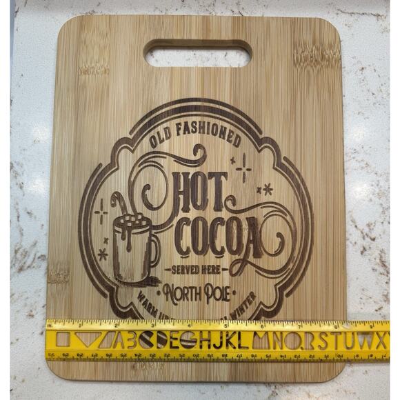 Wooden Cutting Board Sign Decor Handmade Hot Cocoa Winter Theme New - Picture 4 of 5